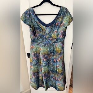 Beau Monde London Floral Print Cap Sleeve Silk Dress